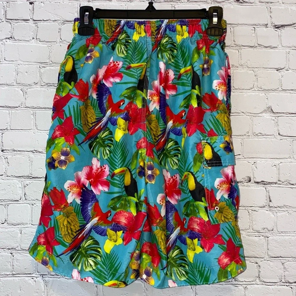 RS Surf Swim Trunks Small Tropical Toucan Floral Board Shorts‎ Men's